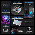 Longer RAY5 20W Laser Engraver with Air Pump and Y-Axis Extension Kit, Expand Working Area to 33.46" x 15.75", 3.5” Color Touch Screen, App Offline Control, DIY Engraver Tool for Metal/Glass/Wood