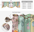 Easter Tie Up Valance Curtains for Windows, Kitchen Curtains Window Shades, Spring Colorful Bunny Eggs Flower Wood Grain Light Filtering Roman Curtain Valances for Bedroom/Bathroom/Cafe 42"x12"