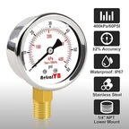 0-60 Psi Glycerin-Filled Pressure Gauge, 2-Inch Gauge, Stainless Steel, 1/4" NPT Lower Mount,400kPa Pressure Gauge for Pool Pump, Sand Filter, Air Compressor, and Well Water Systems