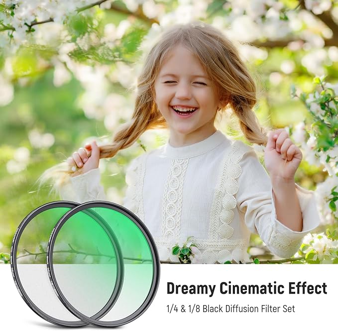 NEEWER 82mm 1/4 & 1/8 Black Diffusion Camera Lens Filter 2 Pack Set, Dreamy Cinematic Effect Filter Multicoated Glass Storage Case Cleaning Cloth, for Portrait Photography Video