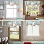 Easter Tie Up Valance Curtains for Windows, Kitchen Curtains Window Shades, Spring Rabbit Ears Foot Flowers Eggs Green Wooden Light Filtering Roman Curtain Valances for Bedroom/Bathroom/Cafe 42"x18"