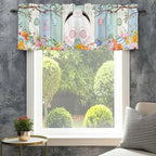 Easter Curtain Valances for Windows, Kitchen Valance Window Treatment, Spring Watercolor Bunny Eggs Wood Grain Teal Blue Light Filtering Block Curtains for Bathroom/Bedroom/Living Room 42'' x 18''