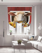 Tie Up Curtains for Windows, Sheep Sunflower Adjustable Balloon Nature Linen Textured Kitchen Curtain, Country Red Farm Barn Spring Flowers Privacy Curtains Balloon Blind for Cafe, 42 x 63 Inches
