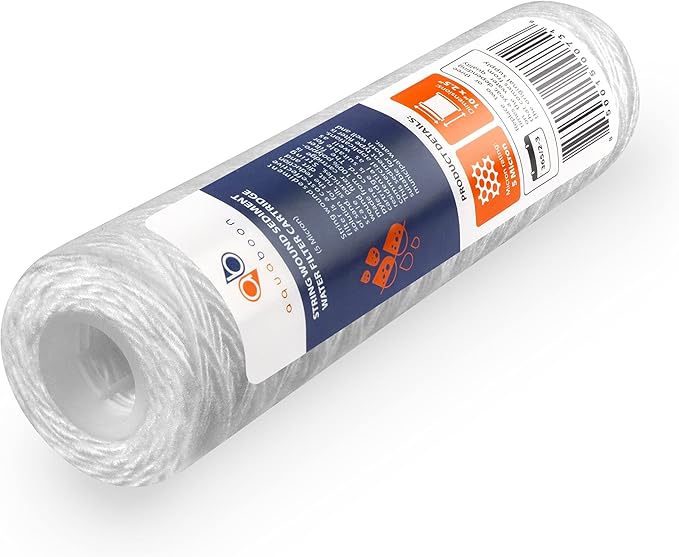 Aquaboon Whole House 5 Micron 10 x 2.5 String Wound Sediment Water Filter Cartridge Replacement Compatible with Well Water Filter WHKF-WHSW, 25-Pack
