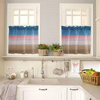 Blue Pink Brown Gradient Wood Grain Window Valance Curtains, Vintage Wood Board Light Filtering Kitchen Valance with 3-inch Rod Pocket for Living Room Bathroom Bedroom,2 Panel,27.5x36In