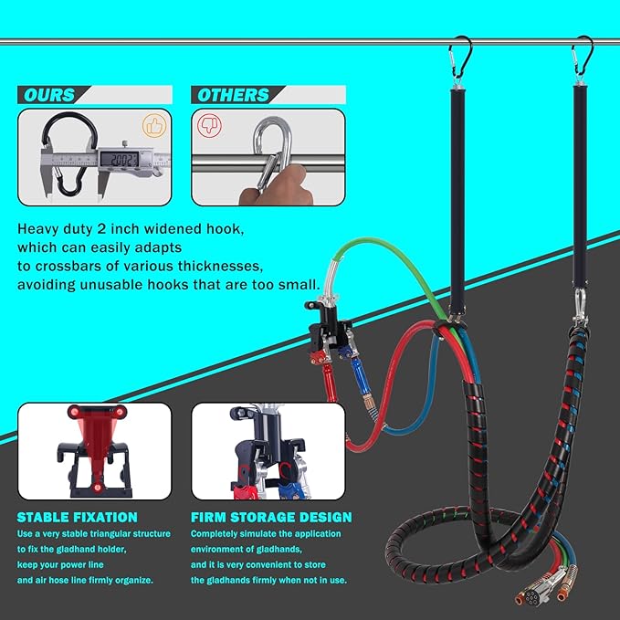 CheeMuii 15FT Semi Truck Air Line Kit with Gladhand Holder and Springs Kit Red & Blue Air Brake Hoses and 7 Way Trailer Cord 3-in-1 Air Lines Set for Semi Truck Trailer Tractor