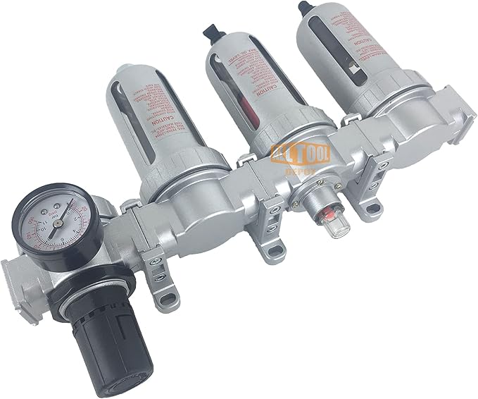 1/2" NPT MID FLOW 4 Stages Filter Coalescing Desiccant Dryer Regulator System For Compressed Air Lines, Poly Bowls, Great For Paint Spray And Plasma Cutter (AUTO DRAIN)