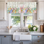 Happy Easter Curtain Valances for Windows, Kitchen Valance Window Treatment, Spring Colorful Eggs Rabbit Ear Feet Flowers Light Filtering Block Curtains for Bathroom/Bedroom/Living Room 60'' x 18''