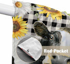 Retro Sunflowers Swag Valances for Windows, Farmhouse Floral Cow Butterfly Black Plaid Rod Pocket Kitchen Curtains Valance, Small Window Curtains Swag for Cafe Living Room, 2 Panels, 28x36 inch