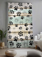 Sheer Curtains 96 Inches Long, Sage Green Beige Farmhouse Semi Sheer Curtains Light Filtering Window Treatment, Black Dog Paw Vintage Wooden Privacy Voile Drapes for Living Room Bedroom 52x96 Inch