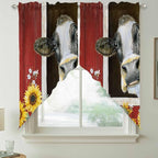 Cows Sunflowers Swag Valances for Windows, Rustic Farms Barns Flowers Bees Animals Rod Pocket Kitchen Curtains Valance, Small Window Curtains Swag for Cafe Bathroom Living Room, 2 Panels, 36x36 inch
