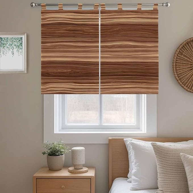 Brown Western Bedroom Curtains 63 Inch Length, Window Curtains Tab Top, Vintage Farmhouse Wood Barn Door Light Filtering Window Treatments Drapes 42"x63" 2 Panel