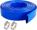 2.5" x 100 FT Pool Backwash Hose, Blue Heavy Duty Reinforced PVC Lay Flat Water Discharge Hose for Swimming Pool Filter Pump,with 2 Clamp