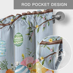 Easter Curtain Valances for Windows, Kitchen Valance Window Treatment, Spring Watercolor Bunny Eggs Flower Wood Grain Blue Light Filtering Block Curtains for Bathroom/Bedroom/Living Room 42'' x 18''