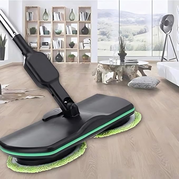Cordless Electric Mop, 35dB Quiet Floor Cleaner with Dual Motor, Lightweight Spin Scrubber for Hardwood Tile Marble, Adjustable Handle, Rechargeable Polisher, Washable Pads，6 PCS Cleaning Cloths