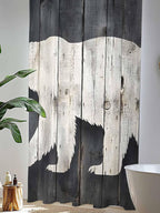 Sheer Curtains 96 Inches Long, White Brown Bear Semi Sheer Curtains Light Filtering Window Treatment, Rustic Counrty Vintage Wood Grain Privacy Voile Drapes for Living Room Bedroom 52x96 Inch