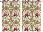 2 Panel Kitchen Cafe Curtains, Camels Palm Trees Sunlight Filtering Nature Air Through, Window Decor Tier Curtains for Living Room 104W x 63L inch Desert Date Coconut Trees Leaves Cords Beige