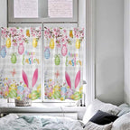 Happy Easter Tier Curtains 45 Inches Long, Spring Watercolor Bunny Eggs Flower Grey Plaid Window Treatment Curtain Drapes, Window Half Privacy Curtains for Bedroom Bathroom, 42"x45", 2 Panels