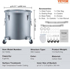 VEVOR Fryer Grease Bucket, 8 Gal Oil Disposal Caddy with Caster Base, Carbon Steel with Rust-Proof Coating, Oil Transport Container with Lid, Lock Clips, Filter Bag for Hot Cooking Oil Filtering