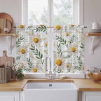 Spring Daisy Kitchen Curtains, Farmhouse Country Flower Leaf Plant Wood Grain Light Filtering Window Curtain Panels, 2Pcs Rod Pocket Window Treatments Set for RV Dining Room Study Room 42x54 Inches