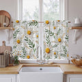 Spring Daisy Kitchen Curtains, Farmhouse Country Flower Leaf Plant Wood Grain Light Filtering Window Curtain Panels, 2Pcs Rod Pocket Window Treatments Set for Study Room Bathroom Bedroom 52x54 Inches