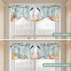 Easter Bunny Tie Up Valance Curtains for Windows, Kitchen Curtains Window Shades, Easter Eggs Spring Farmhouse Wood Grain Teal Blue Light Filtering Curtain Valances for Bedroom/Bathroom/Cafe 42"x12"