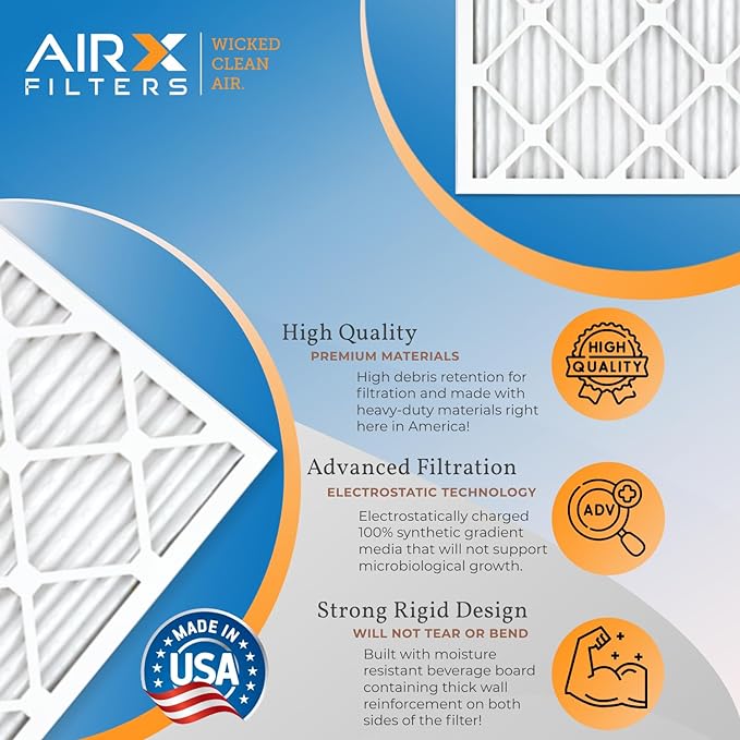24x36x1 Air Filter MERV 13 Rating, 12 Pack of Furnace Filters Comparable to MPR 1500-2200 & FPR 9 - Made in USA by AIRX FILTERS WICKED CLEAN AIR.