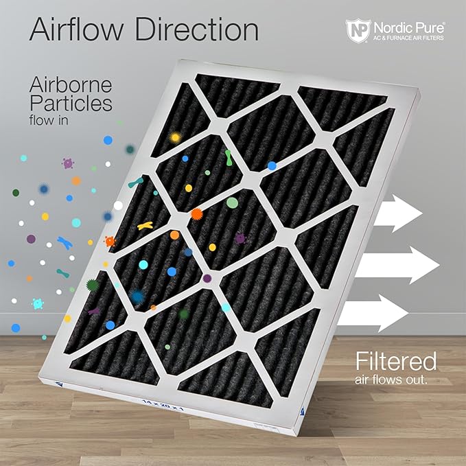 Nordic Pure 20x20x1 (Actual Size: 19 1/2 x 19 1/2 x 3/4) Pure Carbon Pleated Odor Reduction Furnace Air Filters 3 Pack