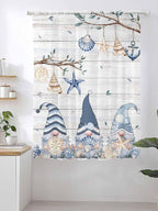 Sheer Curtains 72 Inches Long, Coastal Eucalyptus Semi Sheer Curtains Light Filtering Window Treatment, Ocean Blue Gnomes Starfish Leaf Wood Grain Privacy Voile Drapes for Living Room 52x72 Inch