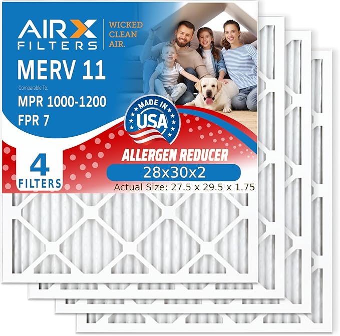 AIRX FILTERS WICKED CLEAN AIR. 28x30x2 Air Filter MERV 11 Electrostatic Pleated Air Conditioner Filter 4 Pack HVAC AC Furnace Filters