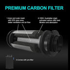 Air Carbon Filter 4 Inch ,Smellines Control Removes 3X More Odors Contaminants. Australian Virgin Charcoal, Carbon Filter for Grow Tent, Hydroponics, Pre-Filter Included (4inch)