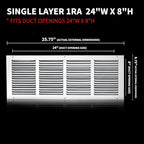 24x8 Return Air Grille(Duct Opening Size),Air Return Vent Cover,Flat Vent Cover,Rejillas De Aire Acondicionado para Casa,Return Air Grilles,Outer Dimensions:25.75"Wx9.75"H(24"W x 8"H, Duct Opening)