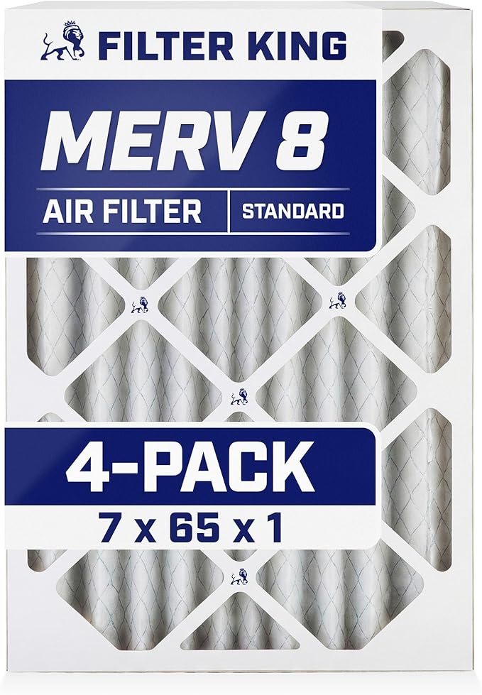 Filter King 7x65x1 Air Filter | 4-PACK | MERV 8 HVAC Pleated A/C Furnace Filters | MADE IN USA | Actual Size: 7 x 65 x .75"