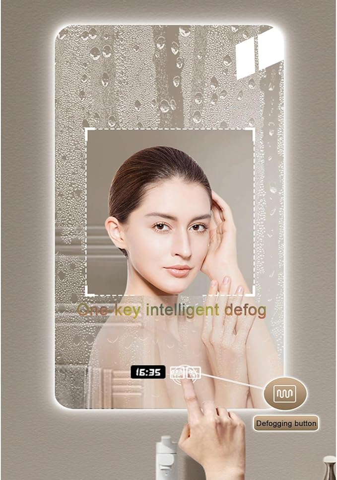 Bathroom Mirror with LED Lights，Bathroom Led Mirror ，Backlit Bathroom Mirror ，LED Mirror for Bathroom，with Touch Sensor/Demister pad，Shatterproof，Adjustable Lights(A,W50*H70cm/W19.7*H27.6IN)