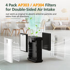 AP303 AP304 Replacement Filters, Compatible with DAYETTE AP303/AP304/AP305/AP405 Air Purifier, and for FRESHDEW AP303/304 Purifier, HEPA Filter with 3 Stage Filtration, 4 Pack (Standard-White)