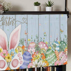 Easter Curtain Valances for Windows, Kitchen Valance Window Treatment, Spring Eggs Rabbit Ear Flowers Wooden Grain Light Filtering Block Curtains for Bathroom/Bedroom/Living Room 42'' x 18''