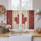 Canada Kitchen Curtains, Red Maple Leaf Flag Vintage Farmhouse Wooden Grain Light Filtering Window Curtain Panels, 2Pcs Rod Pocket Window Treatments Set for Study Room Bathroom Bedroom 52x54 Inches