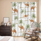 2 Panel Kitchen Cafe Curtains, Desert Camels Sunlight Filtering Nature Air Through, Home Decor Window Covering Tier Curtains for Bedroom Living Room 104W x 96L inch Tropical Date Palm Trees Animal