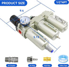 1/2" NPT Industrial Grade 3 Stage Air Dryer for Compressor, Auto Drain Air Compressor Water Separator System Filter Oil for Plasma Cutter and Paint Spray,0-240 PSI