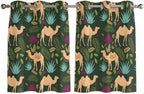 2 Panel Kitchen Cafe Curtains, Retro Desert Camel Sunlight Filtering Nature Air Through, Home Decor Window Covering Tier Curtains for Bedroom Living Room Tropical Animal Aloe Vera Leaves Dark Green
