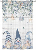 Sheer Curtains 72 Inches Long, Coastal Eucalyptus Leaf Semi Sheer Curtains Light Filtering Window Treatment, Ocean Blue Gnomes Starfish Wood Grain Privacy Voile Drapes for Living Room 52x72 Inch