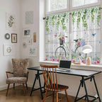 Spring Kitchen Curtains, Bicycles Botanical Rose Leaves Butterfly Wood Grain Light Filtering Window Curtain Panels, 2Pcs Rod Pocket Window Treatments Set for RV Dining Room Study Room 42x45 Inches