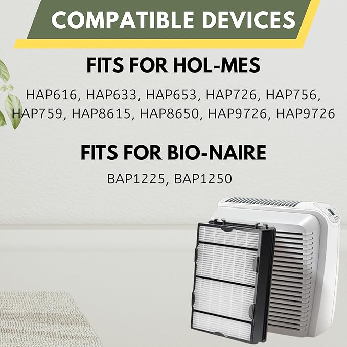 Nispira True HEPA Air Filter Replacement Compatible with Holmes Air Purifier HAPF600 HAPF600D HAPF600D-U2 Filter B, 8 Packs
