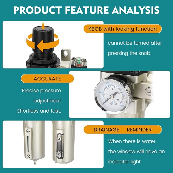 3/4" NPT Industrial Air Dryer for Compressor,3 Stage Air Compressor Water Separator System,Filter Oil Water Separator Dryer for Plasma Cutter and Paint Spray,Auto Drain