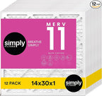 Simply 14x30x1 Air Filter, MERV 11, 12 Pack, For Home AC Furnace & HVAC (Actual Size: 13.75"x29.75"x0.75") DUST, Pet, & Allergy Control