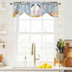 Easter Tie Up Valance Curtains for Windows, Kitchen Curtains Window Shades, Spring Watercolor Bunny Eggs Flower Wood Grain Blue Light Filtering Roman Curtain Valances for Bedroom/Bathroom/Cafe 54"x18"