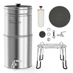 Culligan MaxClear 3 Gallon Gravity Water Filter System, Brushed Stainless-Steel Countertop Water Filter NSF/ANSI Certified to Reduce Microplastics, Lead & Total PFAS, with 2 Ceramic Filters