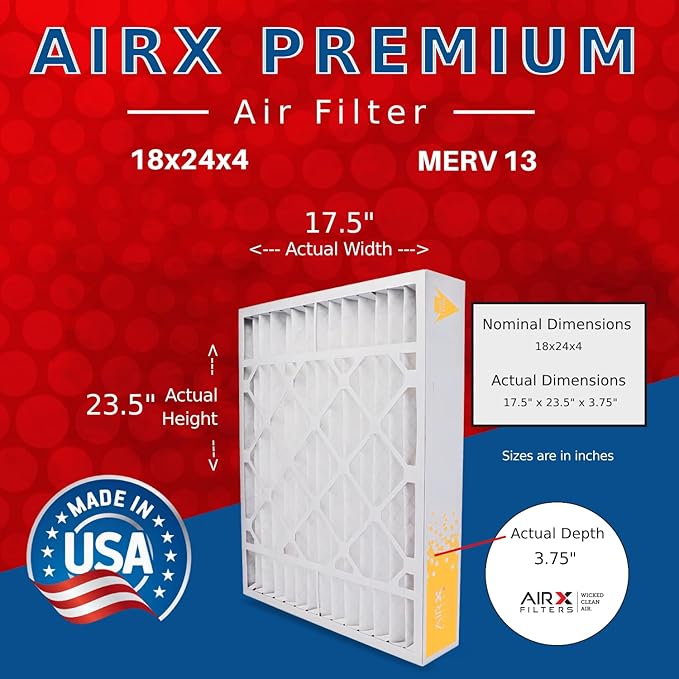 AIRX FILTERS WICKED CLEAN AIR. 18x24x4 Air Filter MERV 13 Electrostatic Pleated Air Conditioner Filter 6 Pack HVAC AC Furnace Filters