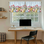 Easter Kitchen Tier Curtains 36 Inch Long 2 Panel Set,Rod Pocket Half Window Curtains Over Sink,Spring Bunny Colorful Eggs Tulip Flowers Blue Check Light Filtering Short Drapes Cafe 27.5"W x 36"L