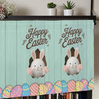 Green Easter Curtain Valances for Windows, Kitchen Valance Window Treatment, Spring Cartoon Bunny Colorful Eggs Wood Grain Light Filtering Block Curtains for Bathroom/Bedroom/Living Room 42'' x 18''